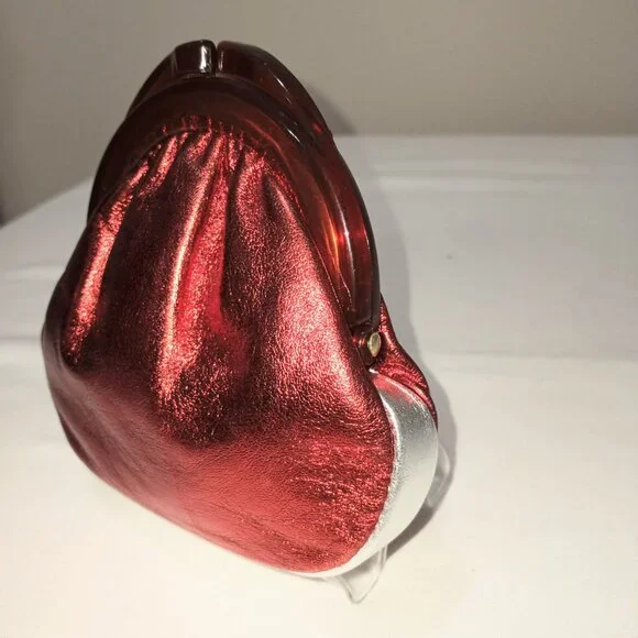 NARIVA VINTAGE RED/SILVER CLUTCH COIN PURSE BRITISH BRAND WOMEN OS - Picture 7 of 9